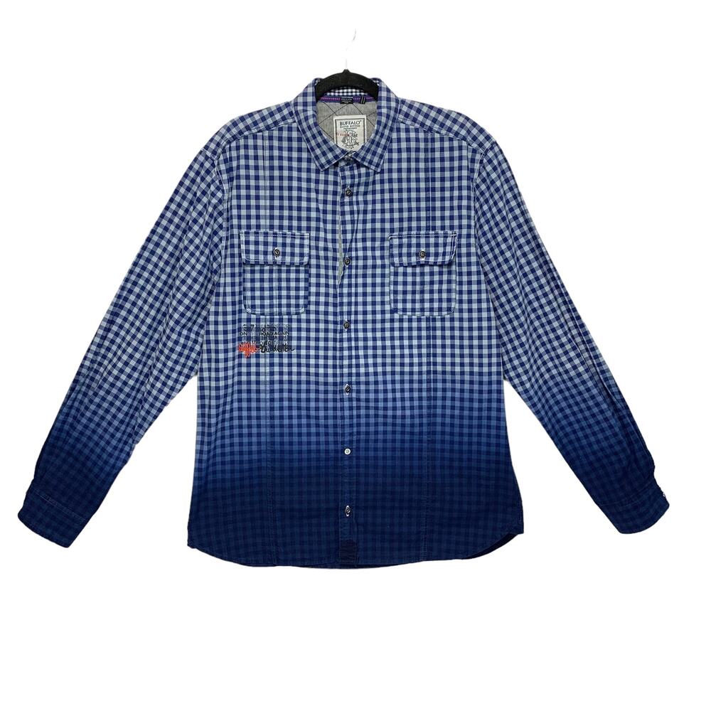 Buffalo David Bitton Premium Shirts Check Ombre Button Front Top Mens Sz XL Blue